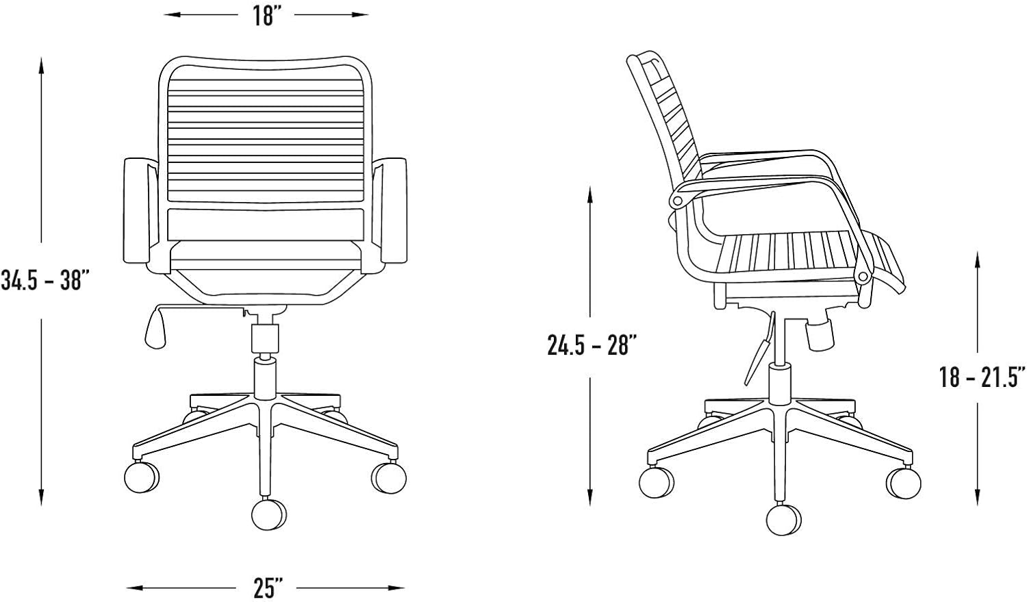 Laura Davidson Furniture Silla para tareas de oficina, con correas elásticas planas, rodante, altura ajustable y reposabrazos de poliéster, acero
