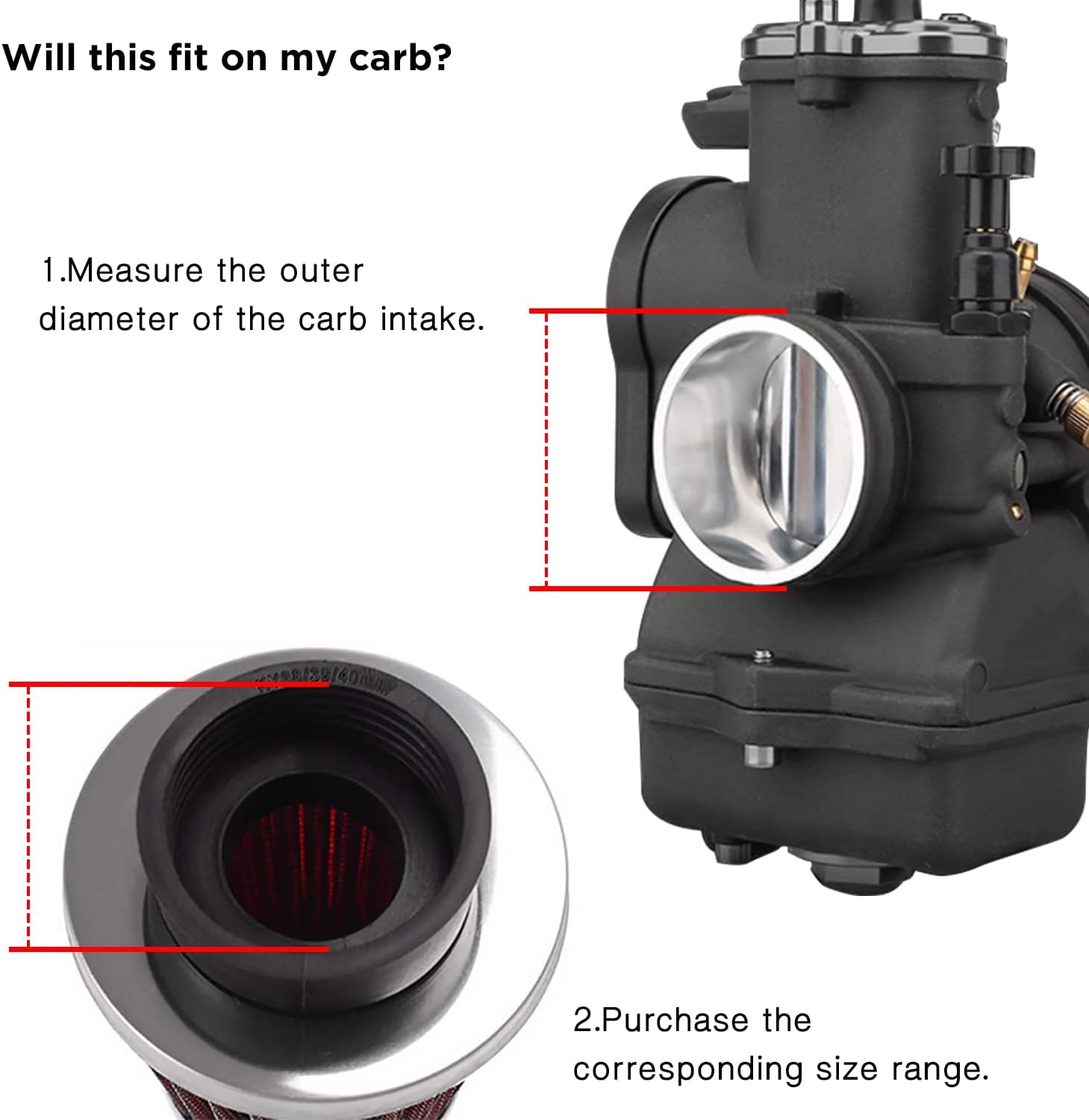 Evermotor Limpiador universal de carburador de filtro de aire de acero de doble capa de 1.654 in, 1.693 in, 1.732 in, para motocicleta, scooter,