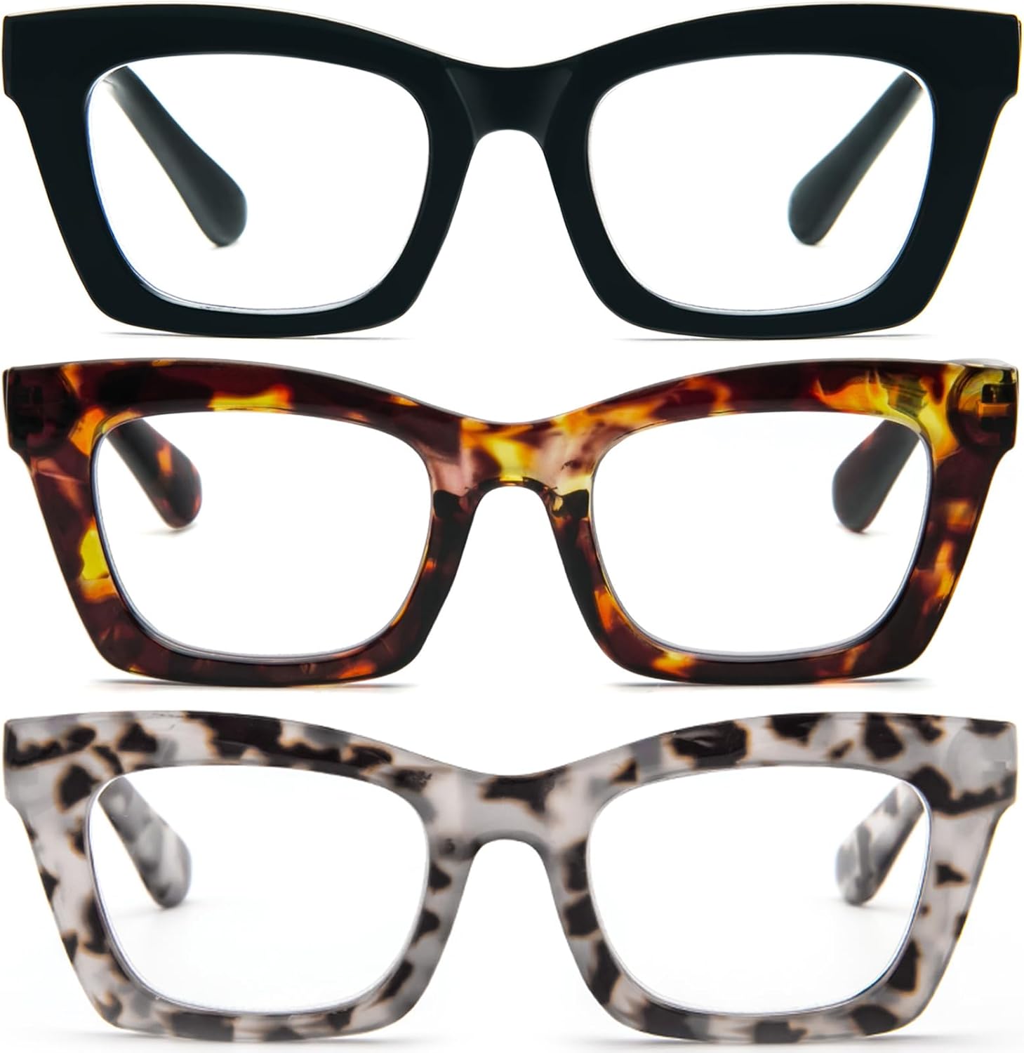 REAVEE – Lentes de lectura estilo Oprah para mujer, lentes con bloqueo de luz azul, lentes cuadrados de gran tamaño, bisagra de resorte