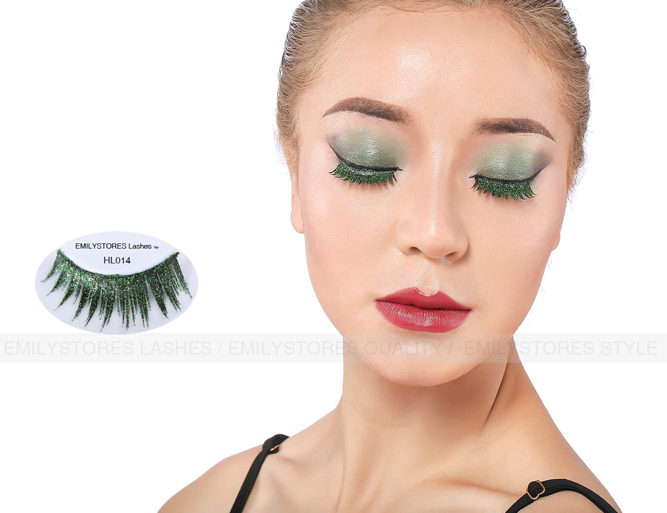 EMILYSTORES – Pestañas para disfraz de estrella brillante con alas verdes para Halloween, pestañas dramáticas, aspecto de fiesta, 1 par