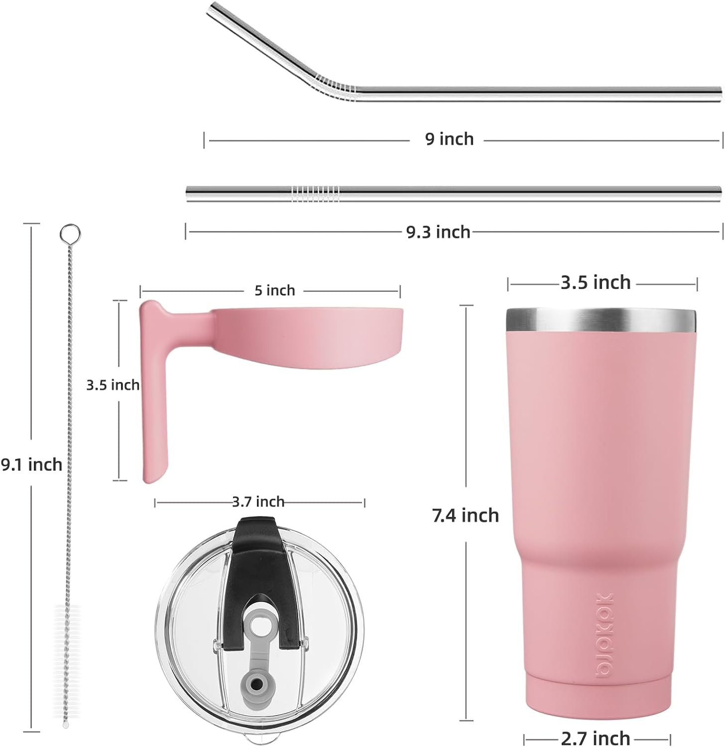 BJPKPK Vaso con asa de acero inoxidable de 20 onzas, con aislamiento de doble pared, con tapa y pajita, color rosa claro