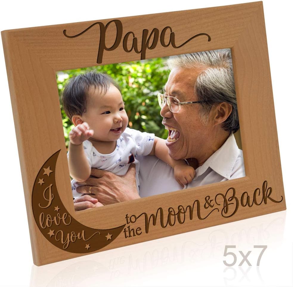 KATE POSH Marco de fotos con grabado de madera natural Papa I Love You to the Moon and Back. El mejor abuelo de la historia, día del padre, regalos