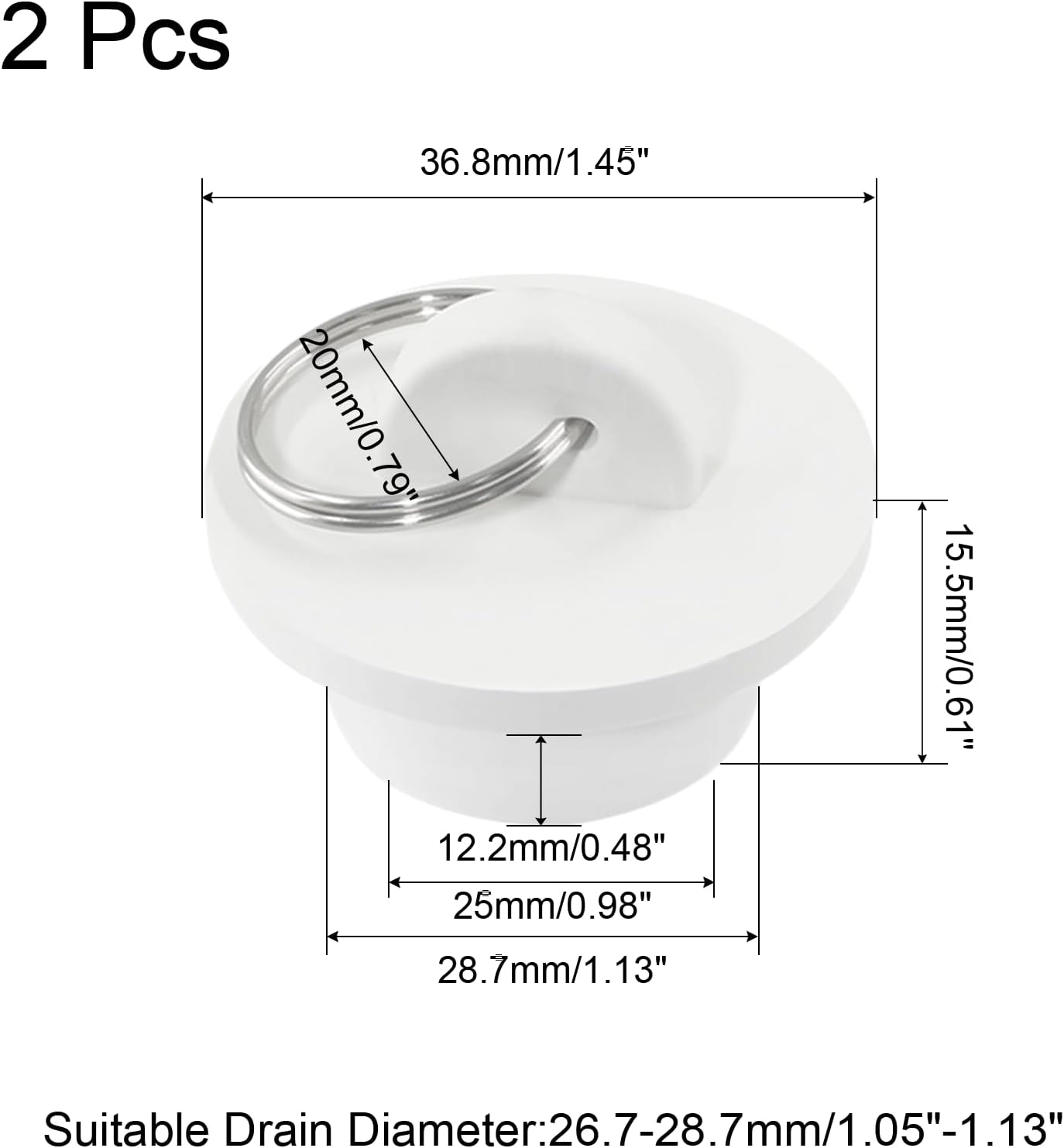 LifCratms 2 tapones de drenaje de goma blanca, tapón de drenaje de goma de 1-18 pulgadas, tapón de drenaje con anillo para colgar para cocina,
