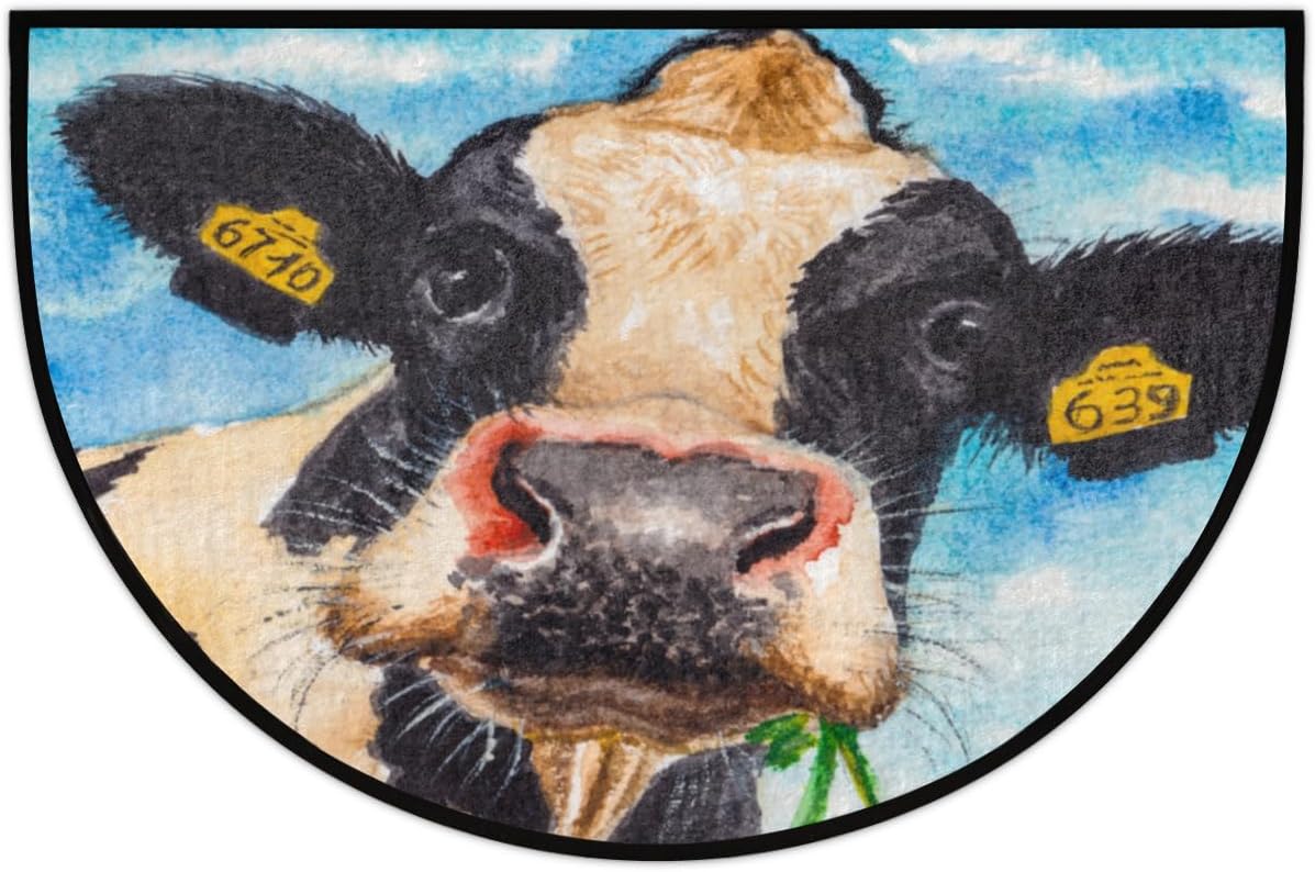 Tapete medio redondo para puerta de animal lechero, antideslizante, para entrada de bienvenida al aire libre, absorbente, lavable, para interiores y