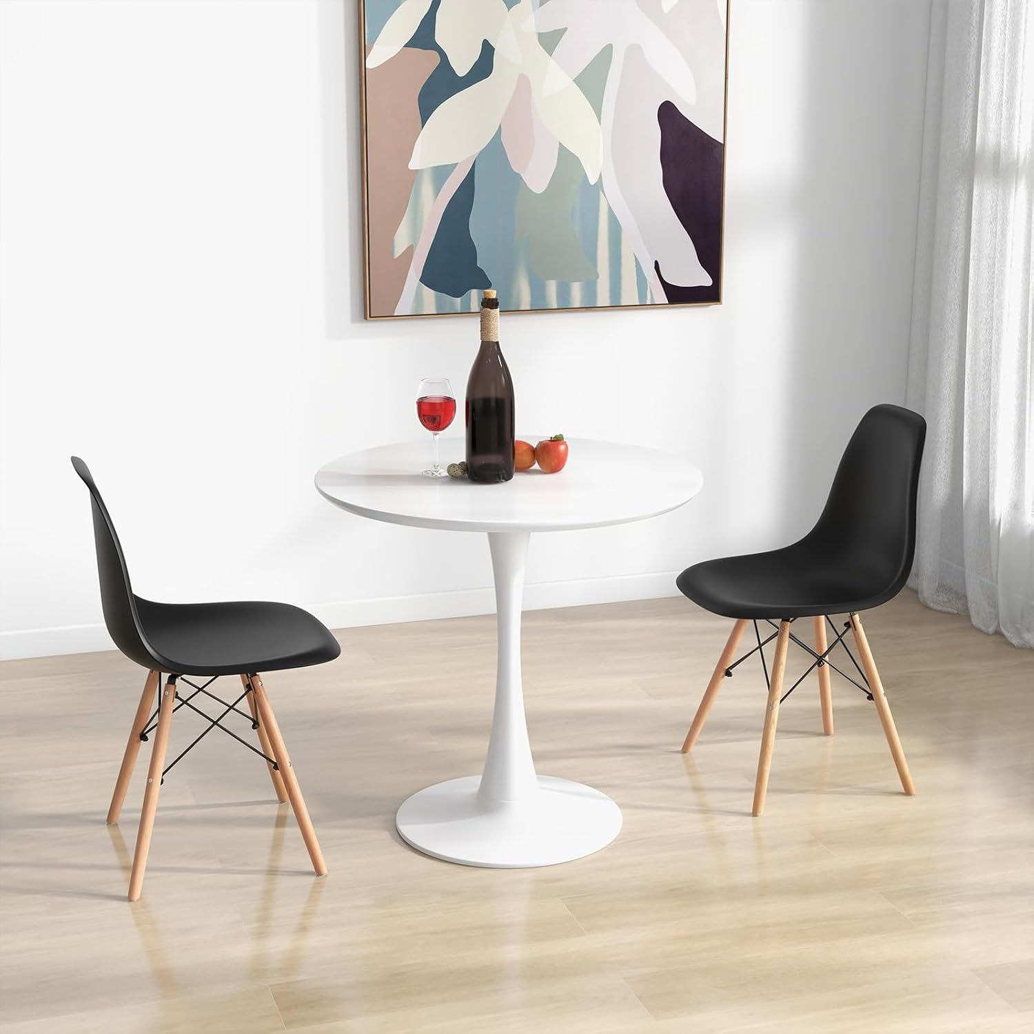 Giantex Juego de mesa de comedor de 3 piezas para 2, juego de mesa de comedor de cocina compacto con mesa redonda de 32 pulgadas y sillas DSW, juego