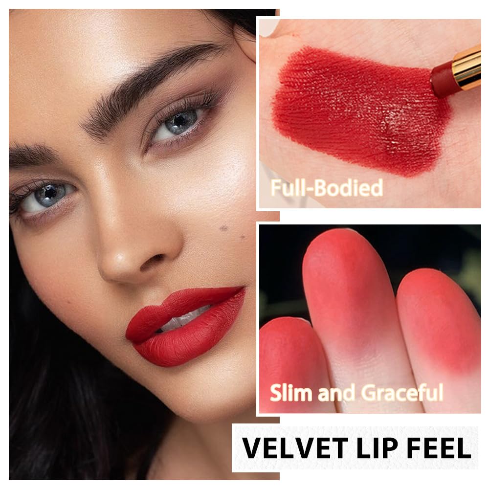 BINGBRUSH Juego de lápices labiales de terciopelo hidratante y sedoso, mate, de larga duración, impermeable, de color liso, lápiz labial nutritivo