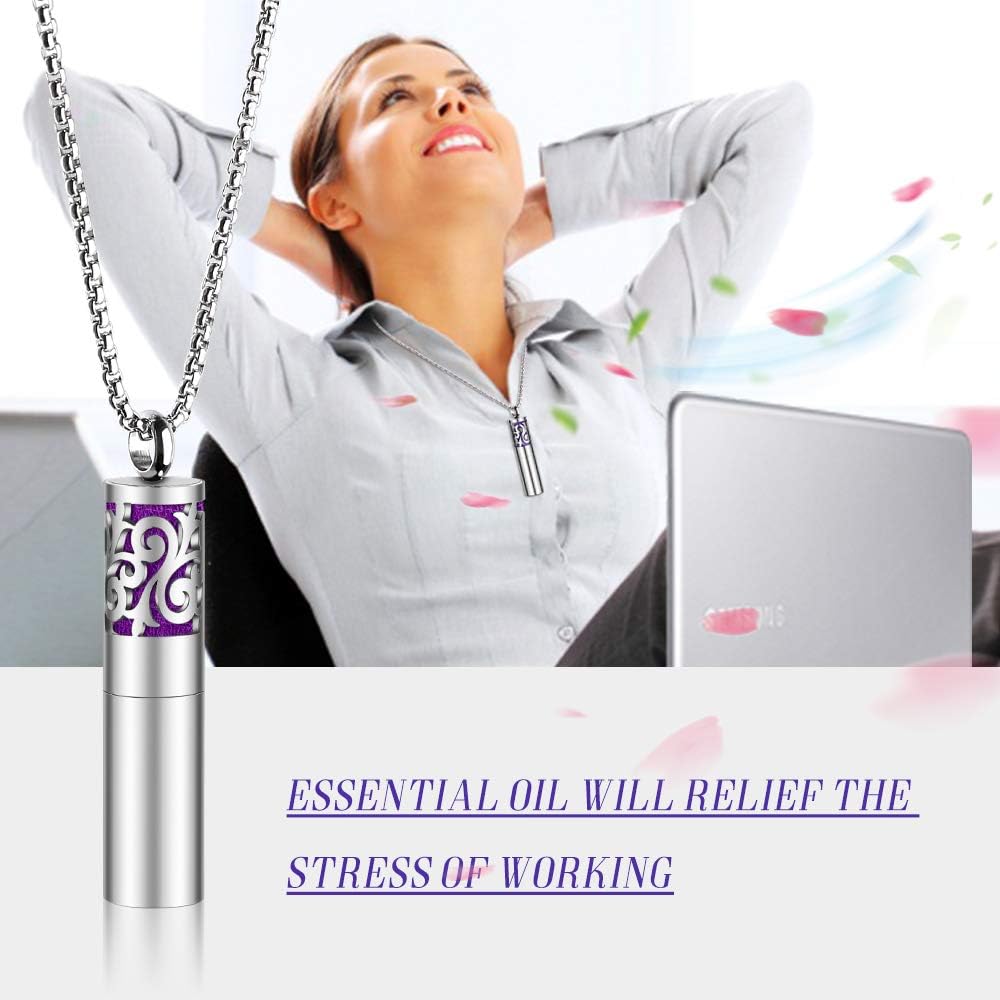 Maromalife Collar de aceite esencial para mujer, collares difusores de acero inoxidable 316L, colgante difusor con 10 almohadillas de fieltro,