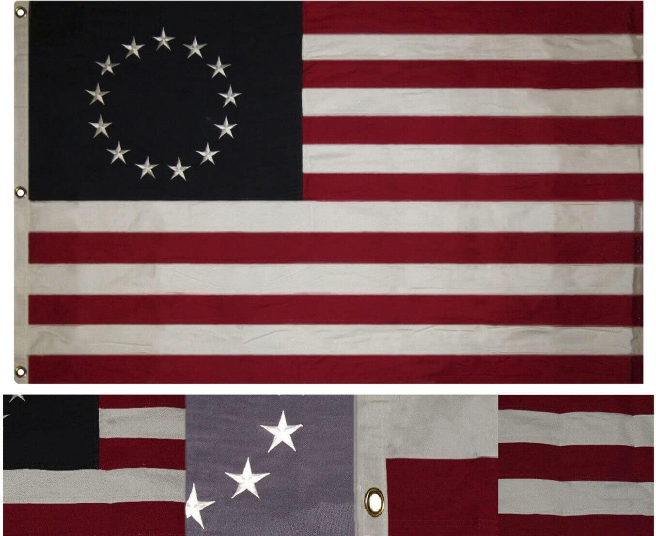 Premium 3×5 Embroidered Betsy Ross Historical Synthetic Cotton Flag 3’x5′ w 3 Clips