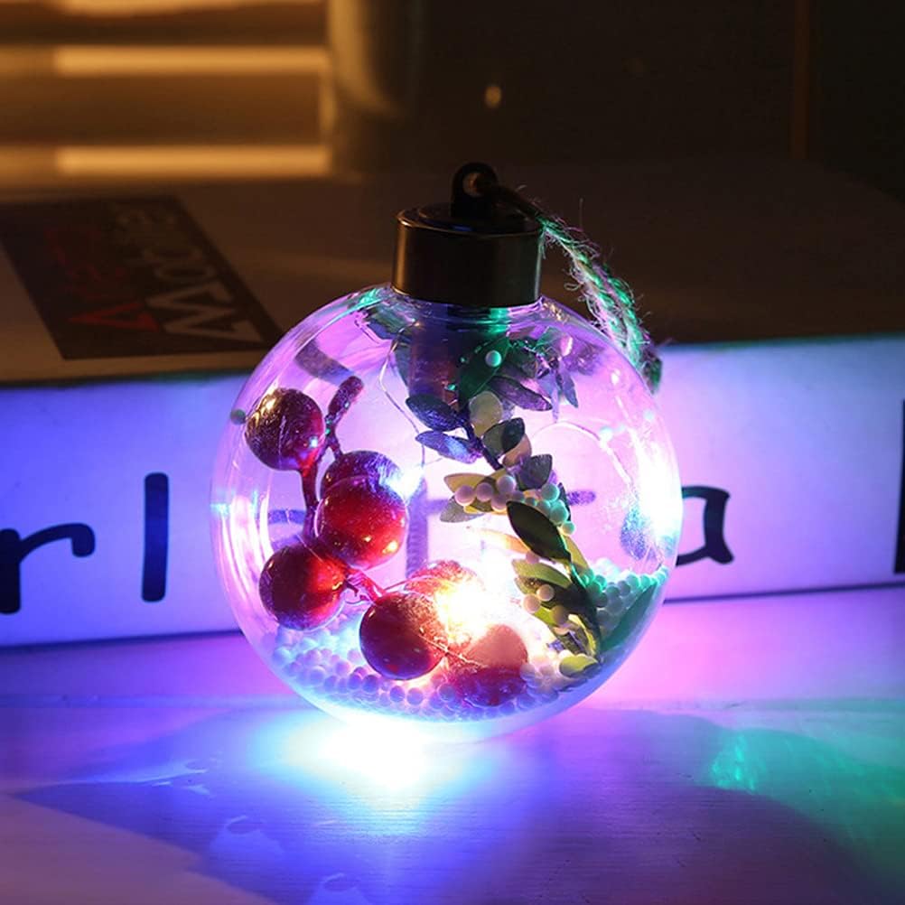Adorno de bola de Navidad iluminada, bolas de adornos de Navidad de plástico transparente, colgantes de Navidad, adornos de bolas de Navidad con luz