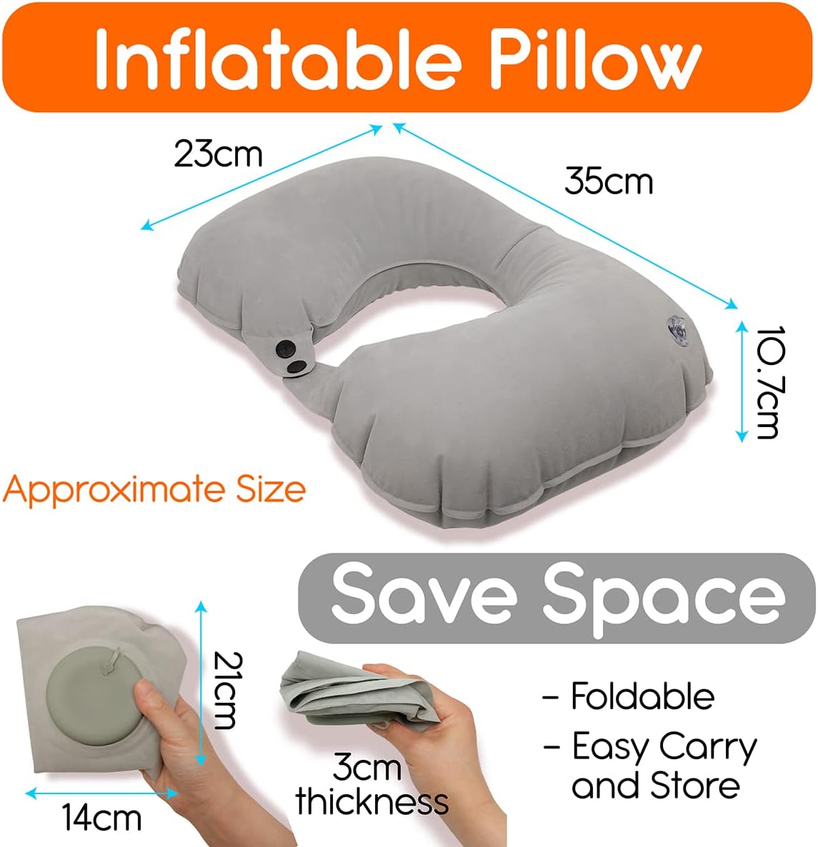 Almohada de viaje, almohada inflable automática en forma de U, cómoda y de apoyo, protector de cabeza y cuello para viajes, avión, oficina,