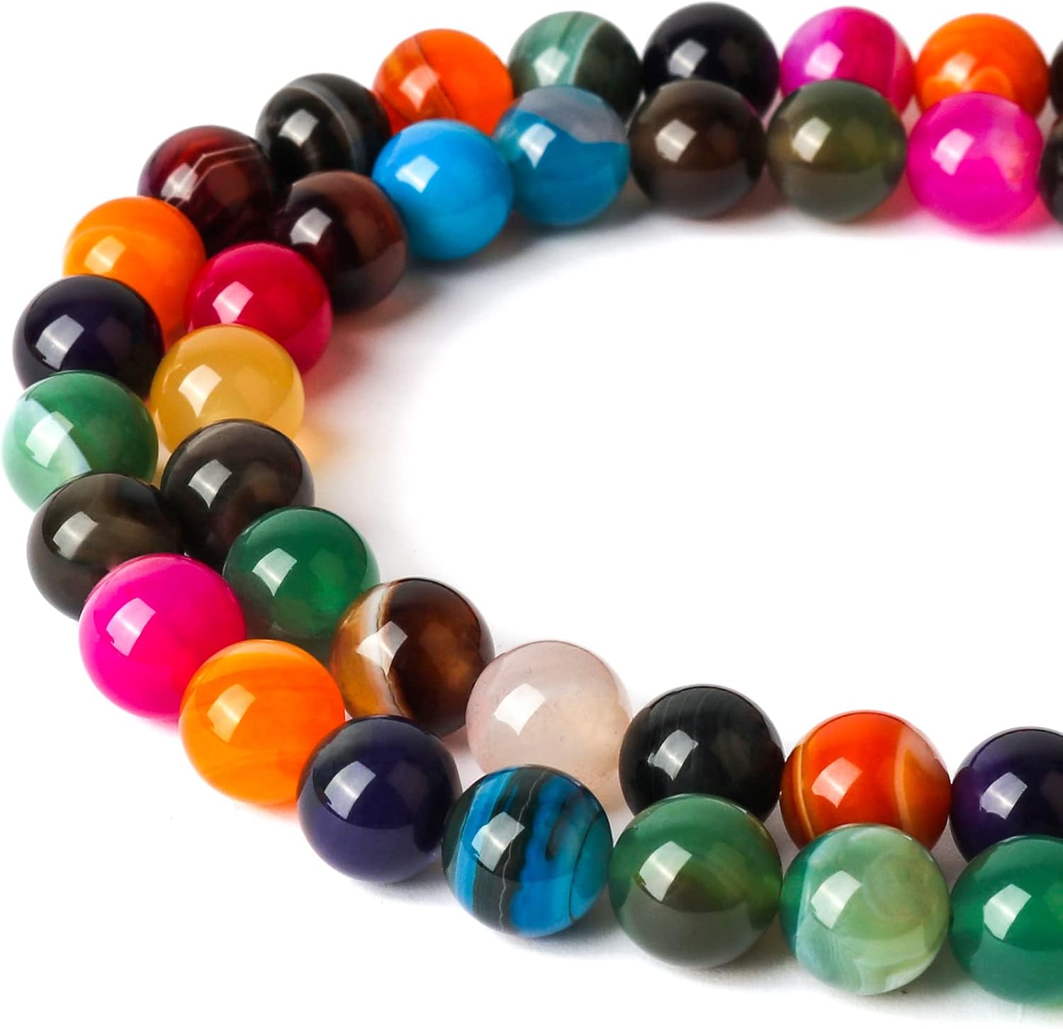 100 cuentas de ágata a rayas coloridas naturales de 0.236 pulgadas para la fabricación de joyas, cuentas espaciadoras redondas, cuentas redondas de