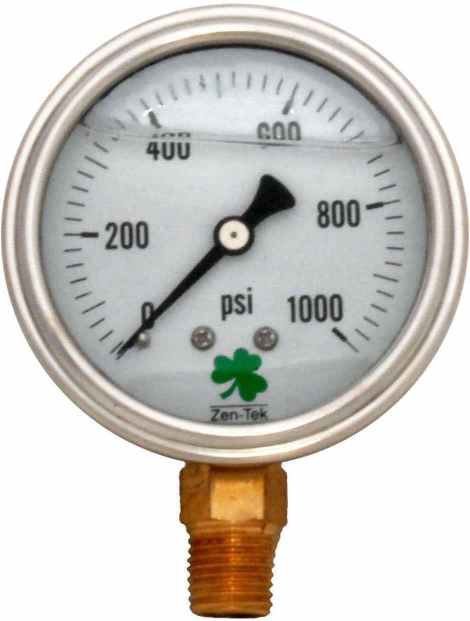 Zenport LPG1000 Zen-Tek Medidor de presión relleno de líquido de glicerina, 1000 PSI