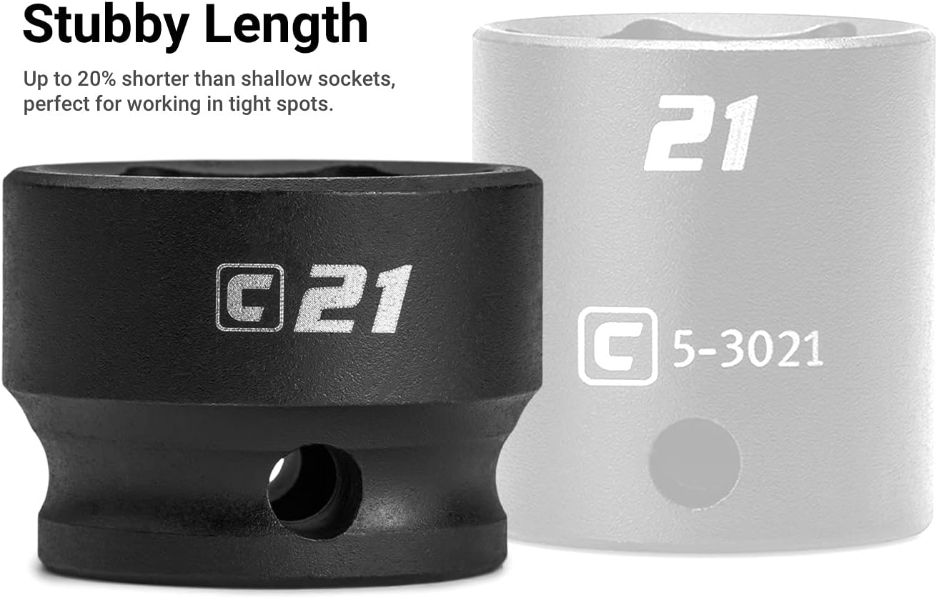 Capri Tools 0.866 in Stubby Impact Socket, 38 pulg. Drive, 6 puntos, métrico