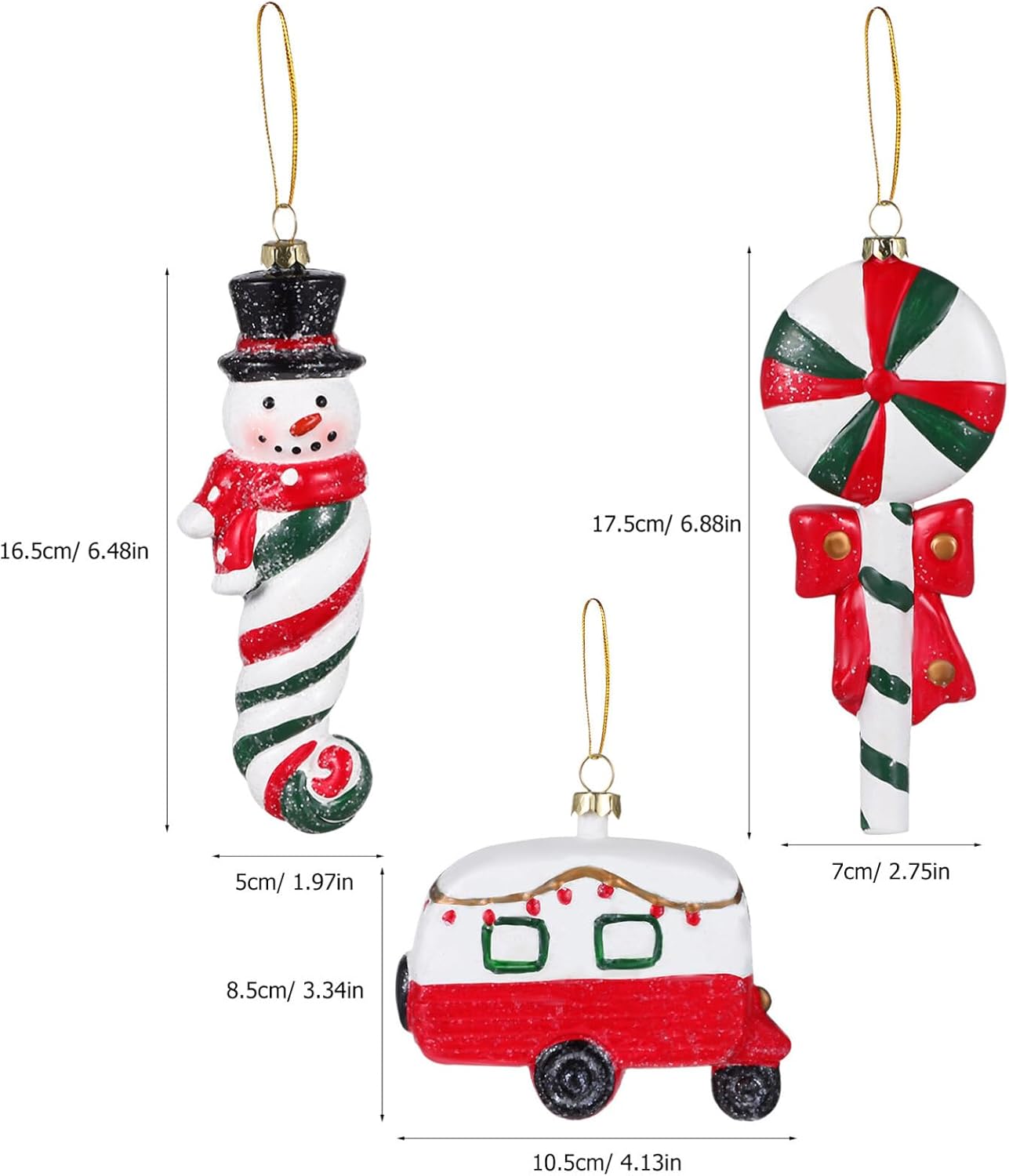 3 piezas de decoración de árboles de Navidad, piruletas colgantes de bastón de caramelo para decoración de árbol de Navidad