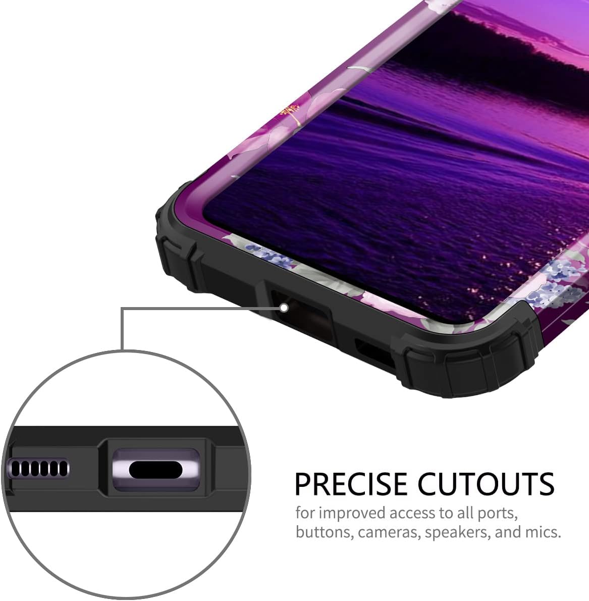LONTECT Funda protectora híbrida resistente 3 en 1 para Galaxy S21 FE 5G (no compatible con S21 5G), diseño floral, a prueba de golpes, resistente,