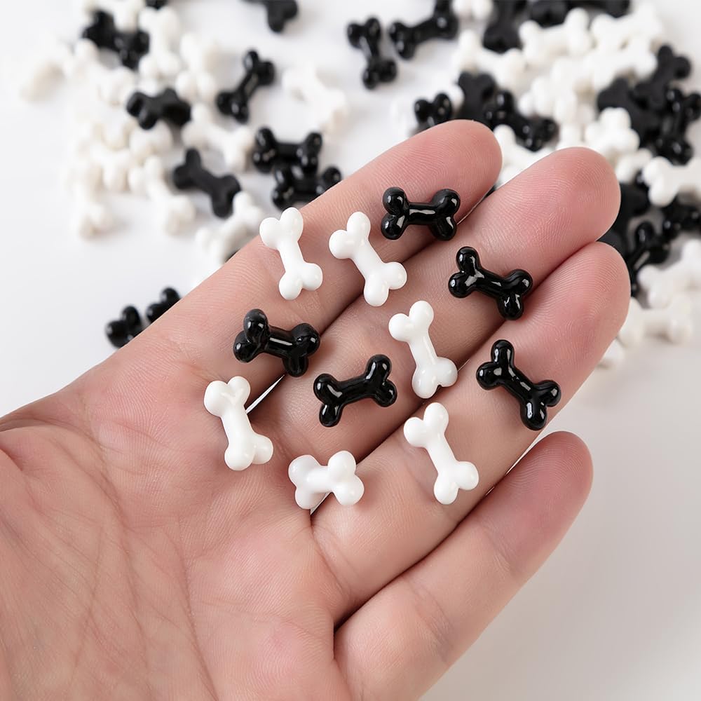100 piezas de mini huesos de esqueleto de Halloween de resina negro y blanco mini huesos falsos de Halloween, decoración de mesa para manualidades,