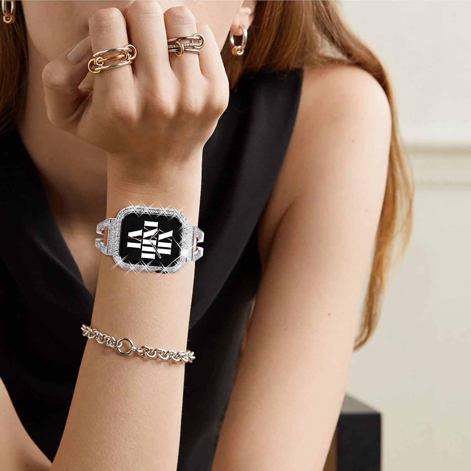 Fullife – Paquete de 3 carcasas con diamantes de cristal de imitación compatibles con Apple Watch de 1.57pulgadas, con protector con vidrio templado