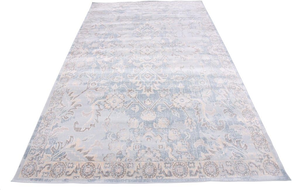 Unique Loom Paris Collection – Alfombra tradicional envejecida en tonos pastel azul claro (5 pies x 8 pies)
