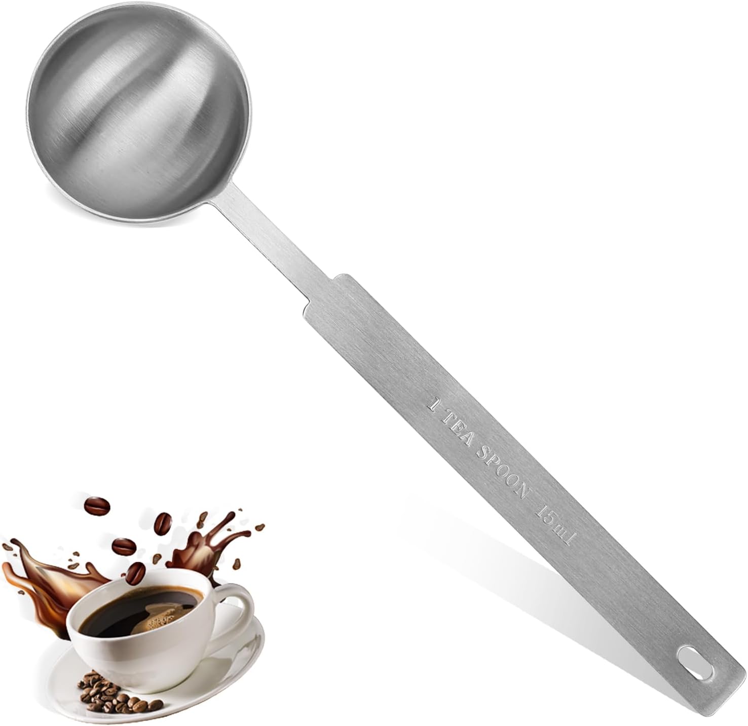 Cuchara medida de 0.5 fl oz (1 TPSP) Cuchara de café de acero inoxidable para café molido, mini cuchara medidora de café, cuchara de mango largo,