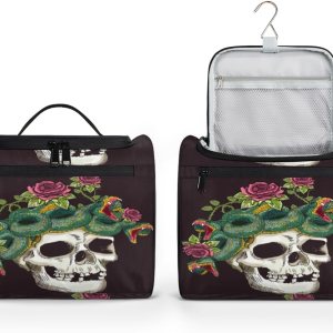 Neceser de Halloween con diseño de calaveras de azúcar para mujer, organizador de maquillaje de viaje con gancho para colgar, bolsas de cosméticos Neceser de Halloween con diseño de calaveras de azúcar para mujer, organizador de maquillaje de viaje con gancho para colgar, bolsas de cosméticos