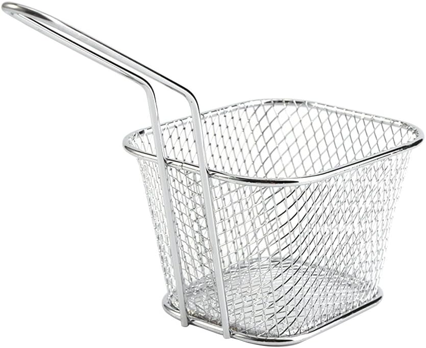 8 cestas cuadradas para freír, cesta de acero inoxidable para freidora profunda con mango de alambre, 4.1 x 3.3 x 2.6 pulgadas, cestas para servir