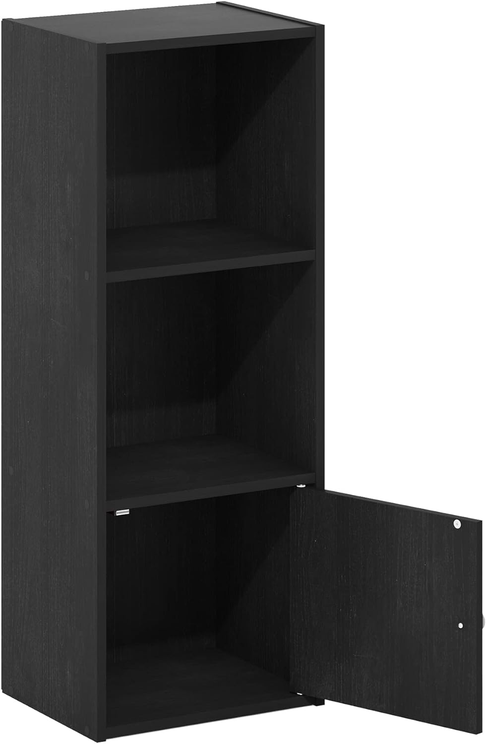 Furinno Luder Estantería con armario de almacenamiento de 1 puerta, madera negra