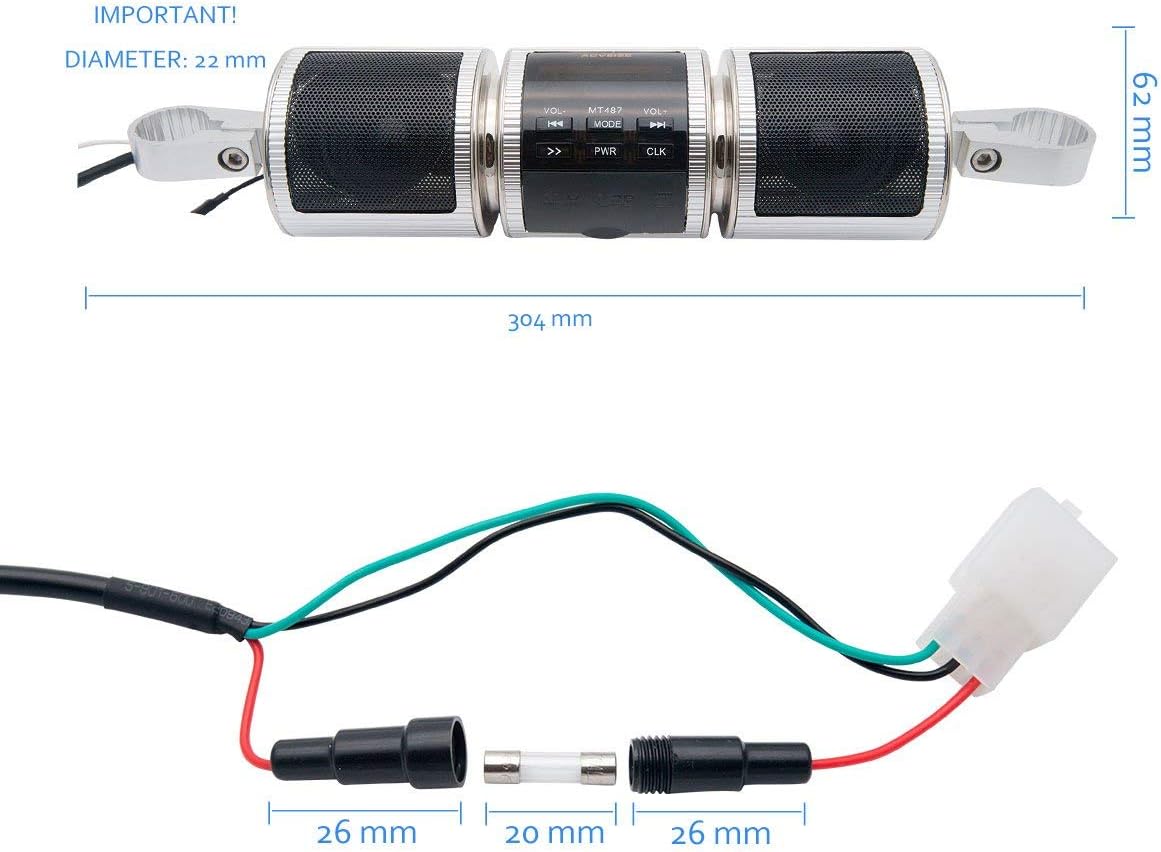 MASO Altavoces estéreo inalámbricos Bluetooth impermeables para motocicleta, montaje en manillar, reproductor de música MP3, sistema amplificador de
