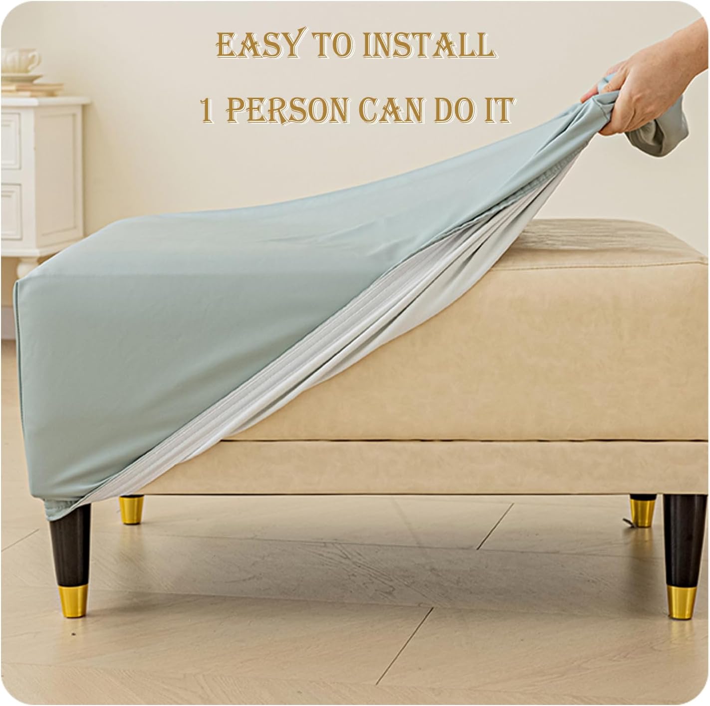 Funda otomana impermeable de piel sintética, funda elástica para reposapiés, funda gruesa para taburete de pie, color sólido, estilo moderno,
