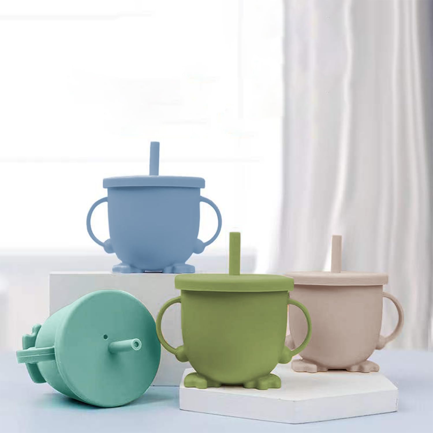 Mrkyy Juego de alimentación de bebé de silicona, suministros de destete con ventosa dividida, juego de platos de autoalimentación para niños
