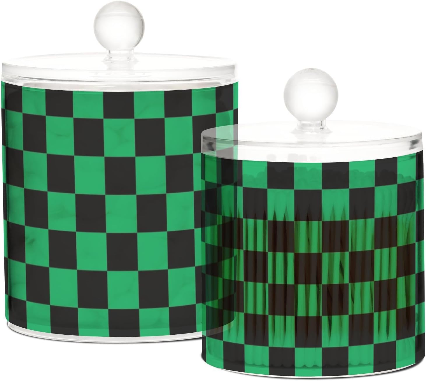 Black Green Squares Jars with Lids Canister Jar Bathroom Containers Small Jars Cotton Swab Dispenser for Dorm Room Essentials for College Students