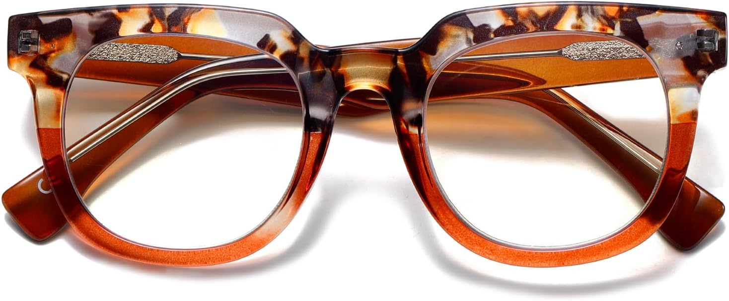 Viseng Gafas de lectura de moda con bloqueo de luz azul cuadrada para mujer del mundo del espectáculo con estilo +2.0 (naranja)