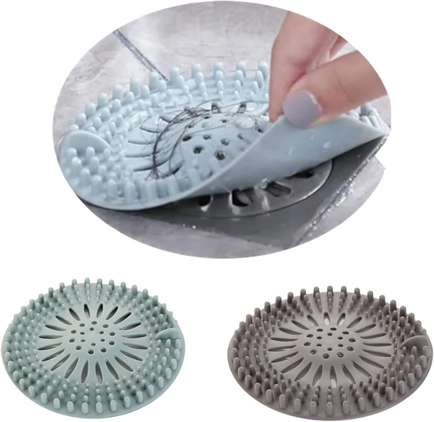 Colector de pelo de silicona para drenaje de ducha, 2 piezas (negro y azul)