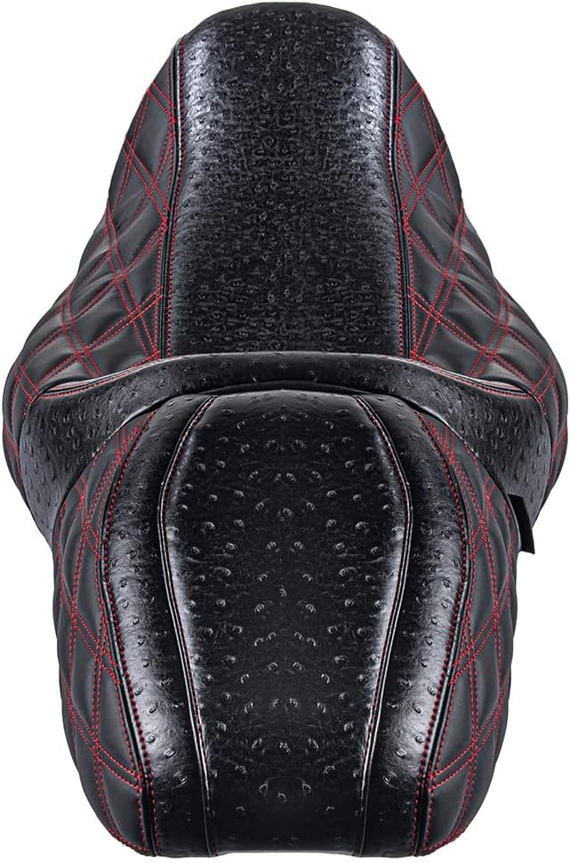 Advanblack Asiento Raptor con costuras de diamante y cuero de avestruz para 08 Up Harley Touring