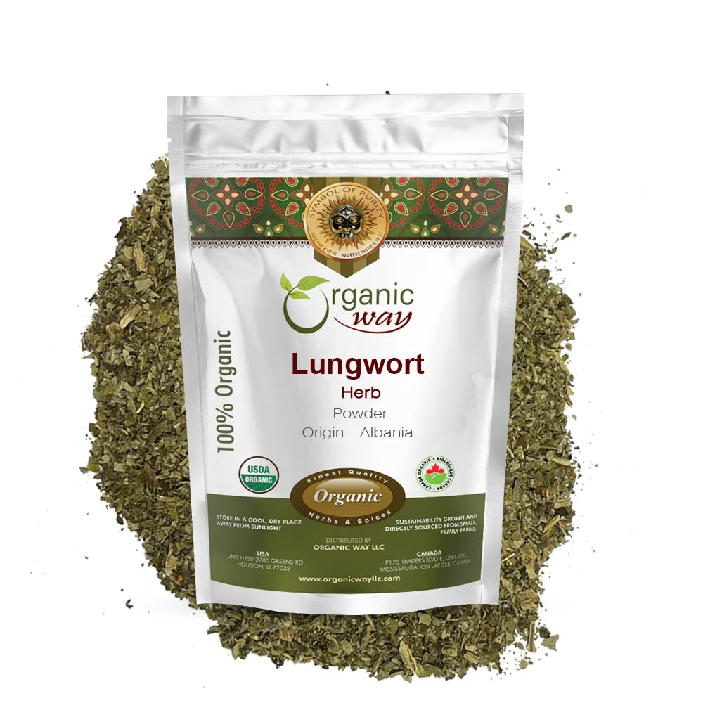 Organic Way Lungwort Hierba (Pulmonaria officinalis) Polvo – Té de hierbas  Certificado orgánico y Kosher  Crudo, vegano, sin OMG y sin gluten