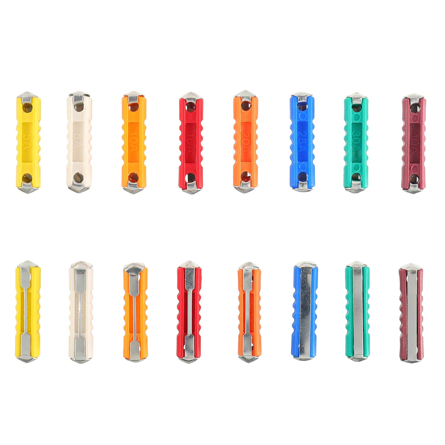 BOJACK Juego de fusibles de torpedo de 8 tipos, 120 piezas, fusibles en forma de torpedo, fusible automotriz 5A, 8A, 10A, 16A, 20A, 25A, 30A, 40A,