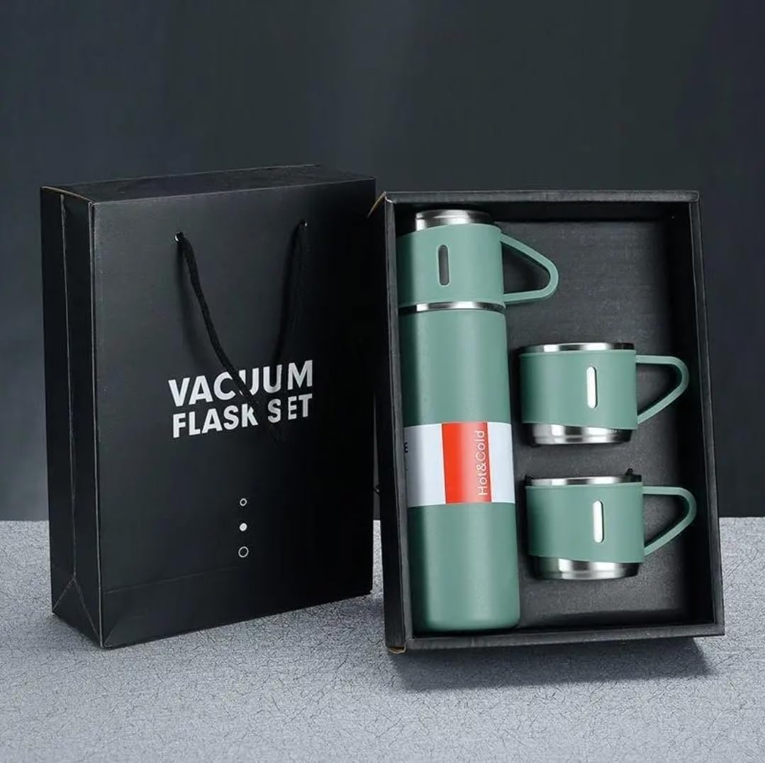 Juego de 3 botellas aisladas de acero inoxidable y vasos de agua, moderno juego de botellas aisladas al vacío, dura hasta 12 horas, botella de