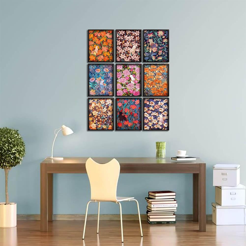 AKBOK 9 pósteres de gatos y flores, arte botánico de gato, carteles de naturaleza, arte para decoración del hogar, amantes de los gatos, entusiastas