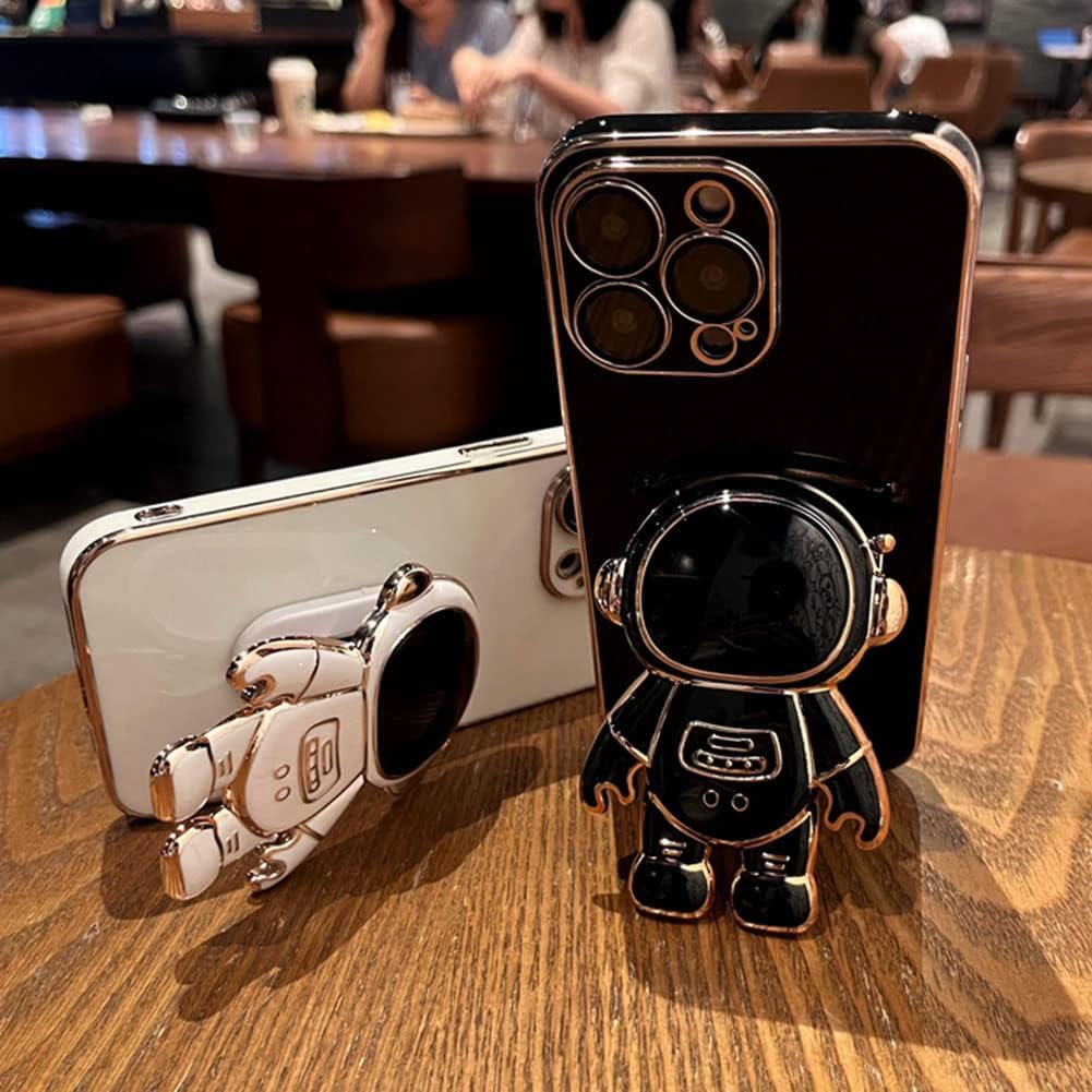 AIGOMARA Funda con soporte oculto de astronauta chapado en 6D para iPhone 13 Pro Max con soporte plegable de astronauta con protector de cámara, TPU