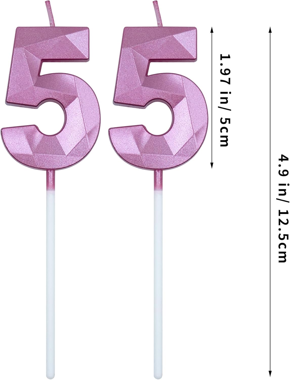 Velas de cumpleaños número 55 para pastel, color rosa número 55, 3D, velas en forma de diamante, decoraciones de cumpleaños, suministros de fiesta