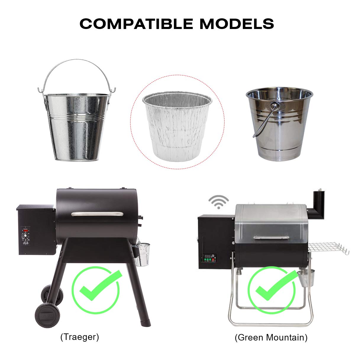 Repuesto para parrillas de pellets Pit Boss y accesorios para ahumadores, paquete de 2 unidades de carne y 15 bolsas de grasa con 1 cubo de goteo