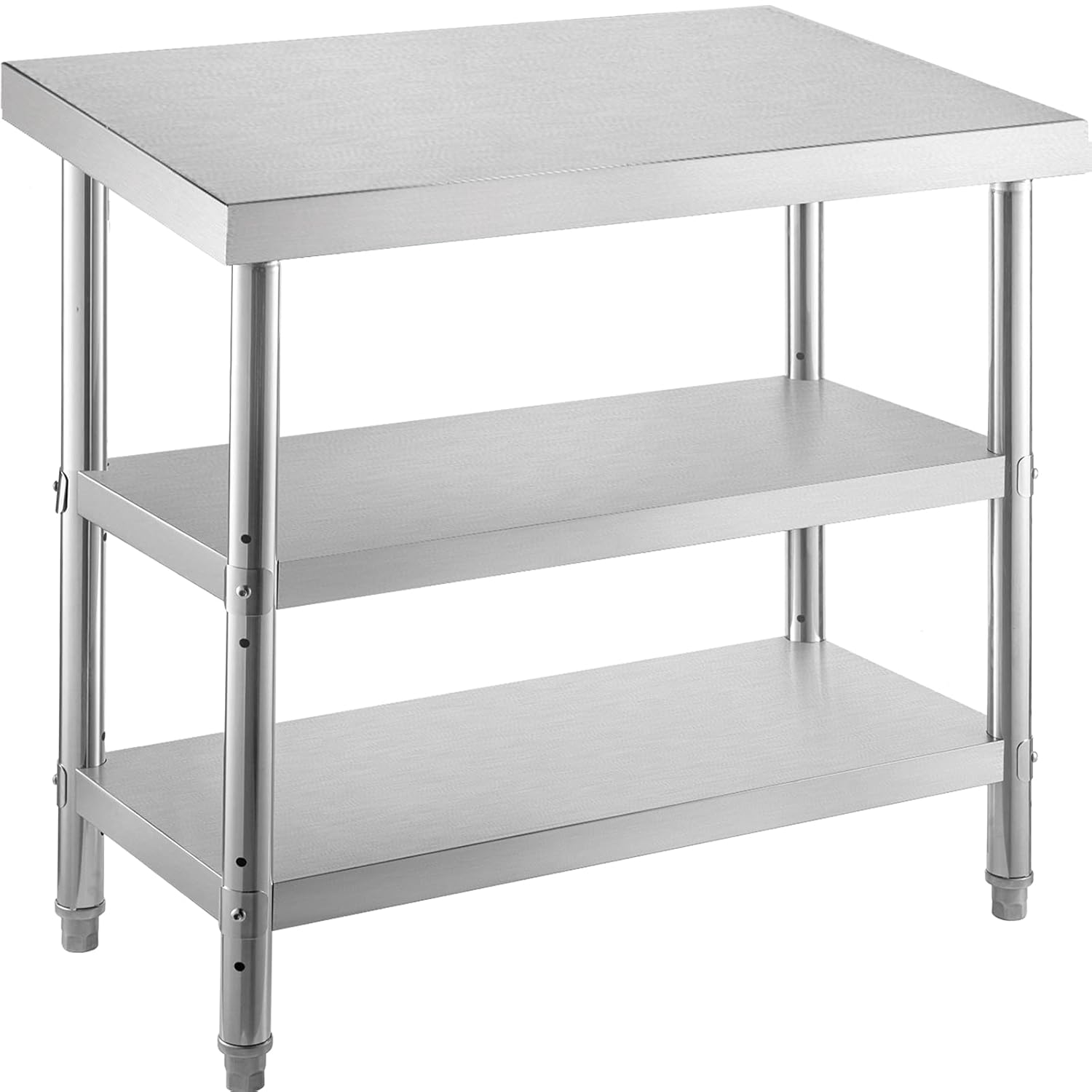 VEVOR Mesa de preparación de acero inoxidable, 48 x 18 x 33 pulgadas, mesa comercial de acero inoxidable, 2 mesas ajustables para preparación de