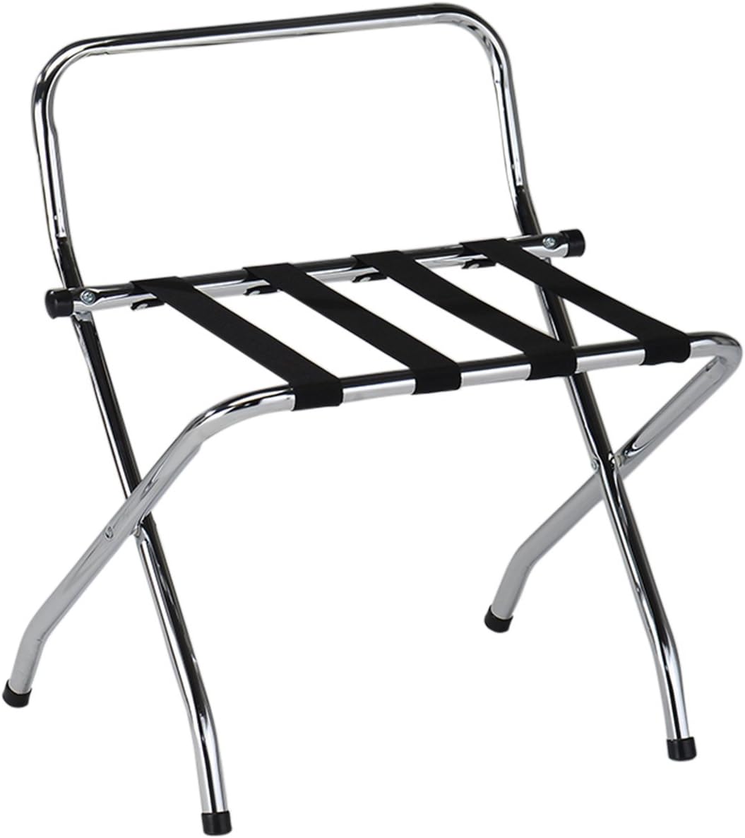 Kings Brand Furniture – Portaequipajes plegable con respaldo alto de metal cromadonegro