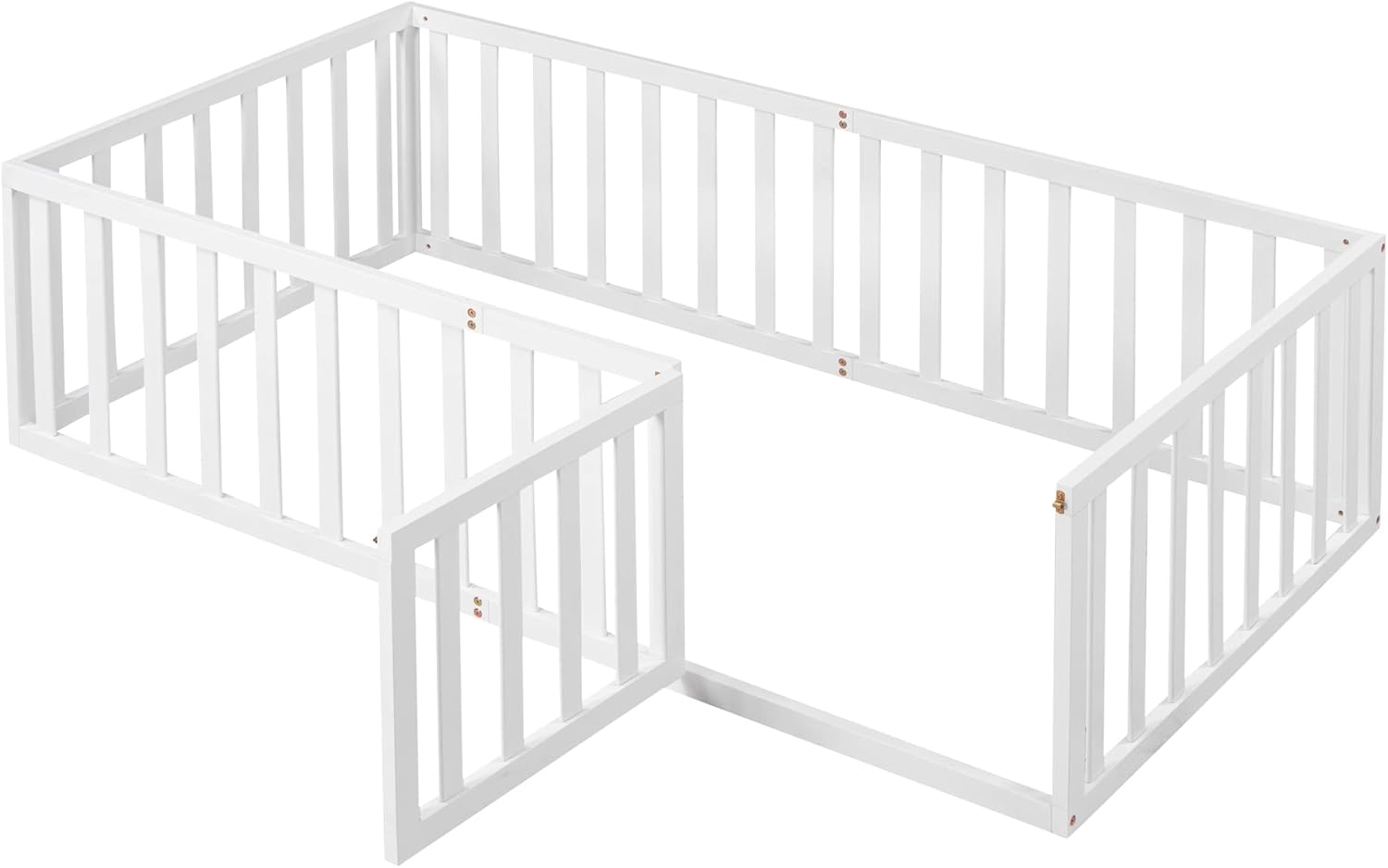 P PURLOVE Base de cama de suelo de tamaño individual para niños, camas Montessori de madera con riel de valla para niños y niñas, (blanco, cama