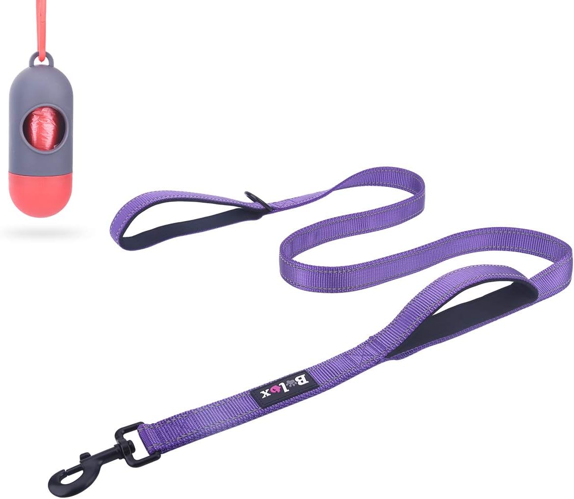 Bolux Correa para perro de 5 pies, correa de cuerda resistente con 2 asas acolchadas, correa de entrenamiento de mascotas con doble asa reflectante