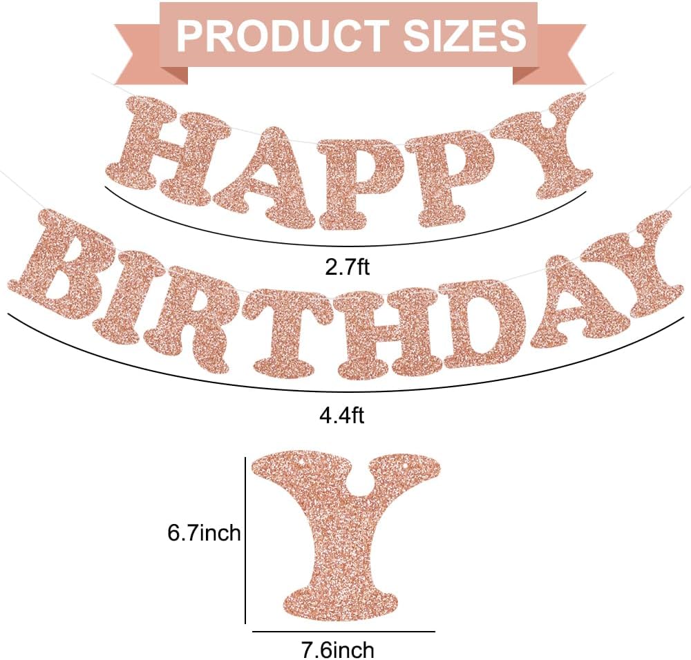 Cartel de feliz cumpleaños de oro rosa  NO DIY  Cartel de fiesta de cumpleaños con purpurina de oro rosa  Pre-encordado  Guirnalda de cumpleaños de