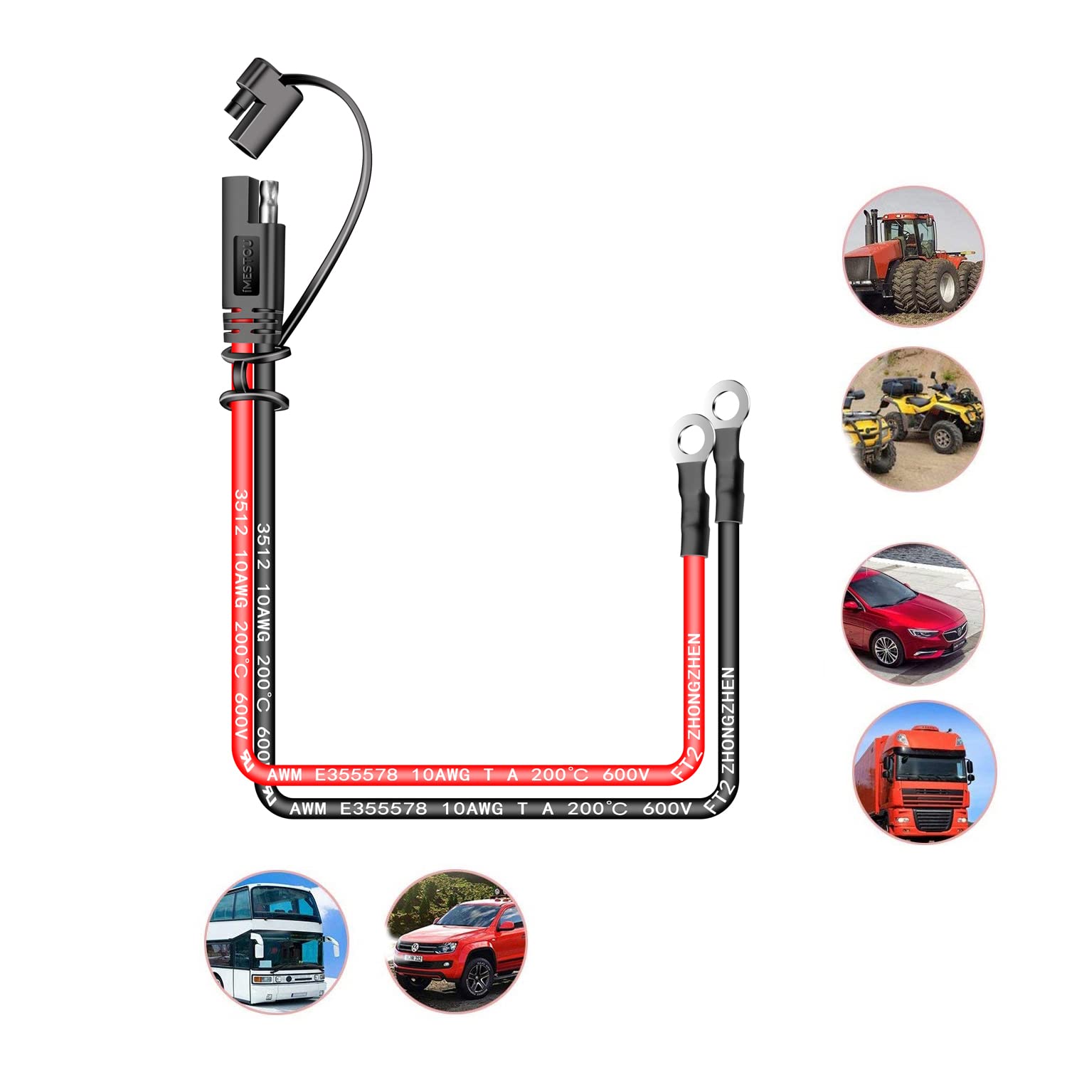 iMESTOU Arnés de terminal SAE a anillo tórico de 10 AWG, enchufe de desconexión rápida de 2 pines, arnés de terminal de ojal, cable de carga, cable