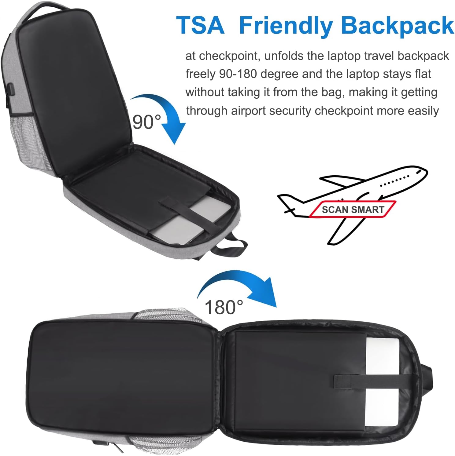 Mochila grande para portátil de viaje, mochila para portátil de 17 pulgadas amigable con la TSA, Gris, Moderno