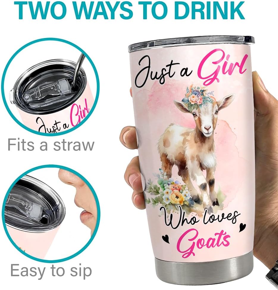 SANDJEST Vaso de cabra de 20 onzas con aislamiento de acero inoxidable con diseño de chica y cabra para café, taza de viaje, regalos para mujeres,