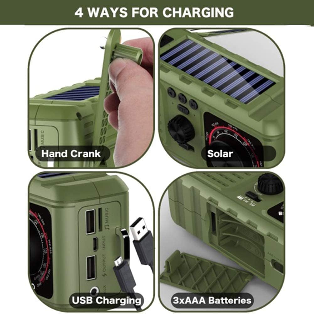Radio de emergencia solar 3 en 1 al aire libre – manivela NOAA radio portátil meteorológica – Banco de energía de 2200 mAh cargador USB linternas