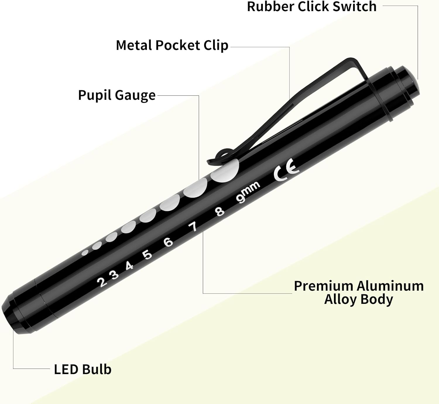 RISEMART Paquete de 6 luces para enfermeras reutilizables con medidor de pupila y regla, luz blanca LED para enfermeras, estudiantes, médicos, EMT